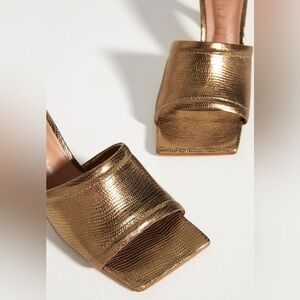 Anthropologie Vicenza Metallic Gold Square Toe Mules Size 7